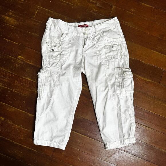 Vintage 00s UNION BAY White Low Rise Cotton Cargo Capris Pants Y2K Indie Glam 7 - Picture 1 of 5